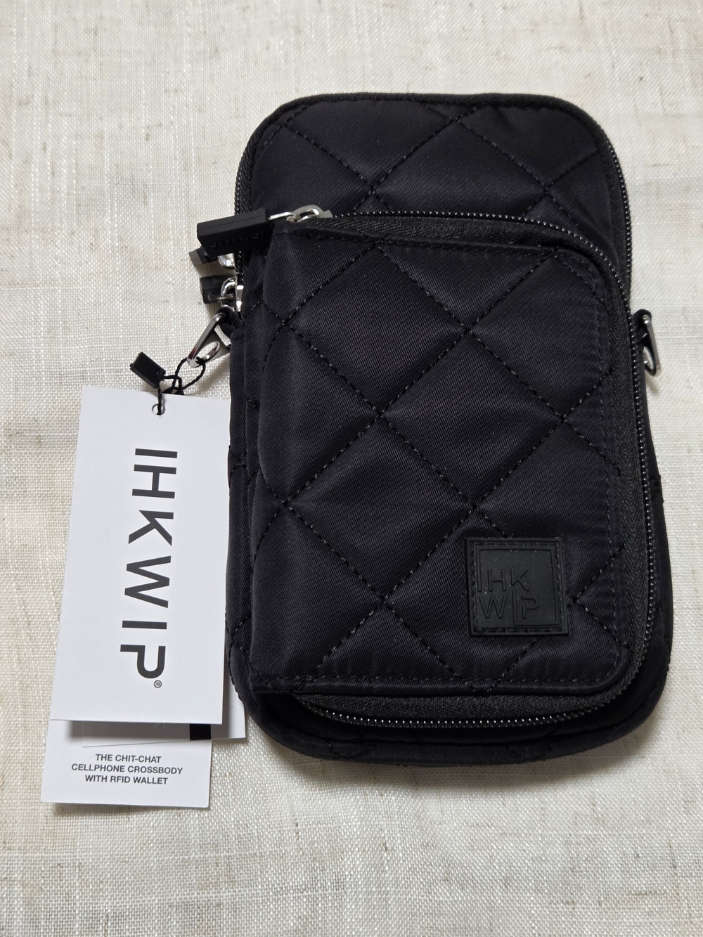 NEW  IHKWIP  Quilted Black Men's Crossbody Phone Bag Wallet Travel Bag